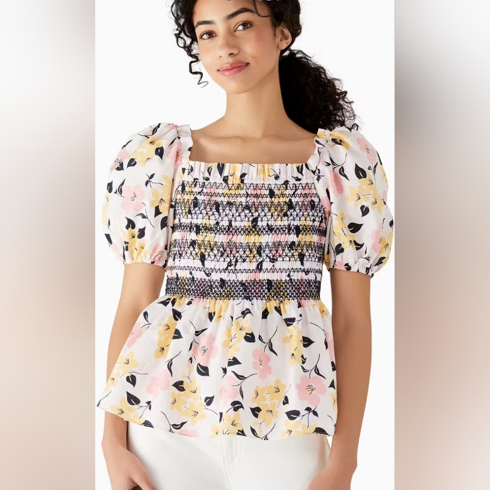 Kate Spade Lily Blooms Puff-sleeve Top size S